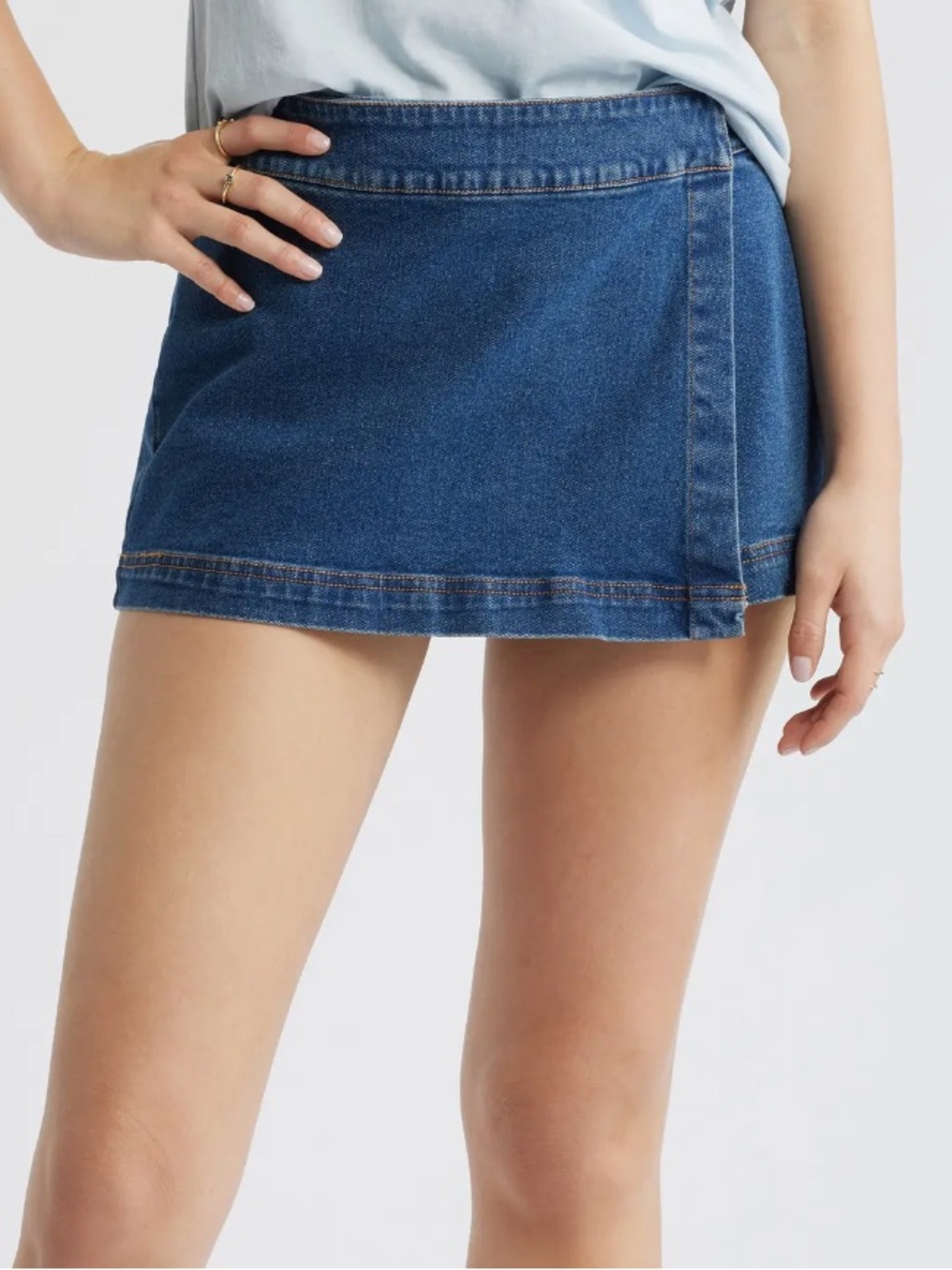 bp Dark Wash Low-Rise Wrap Denim Mini Skort